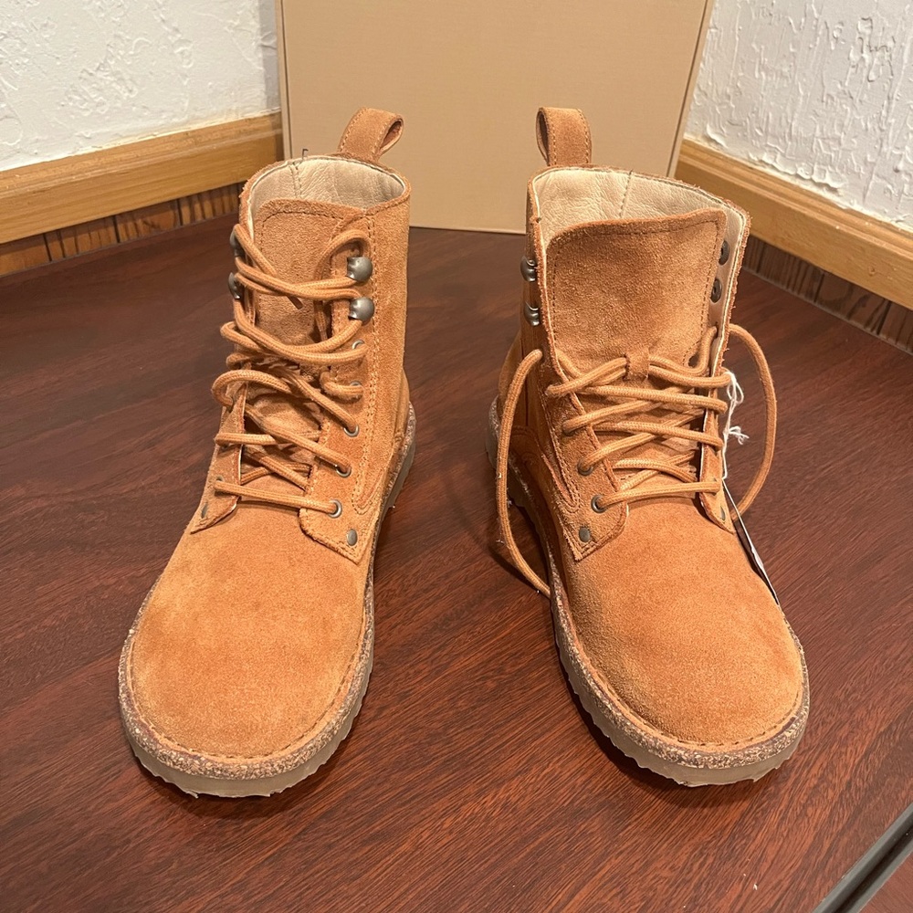 Tan Suede Lace-Up Boots